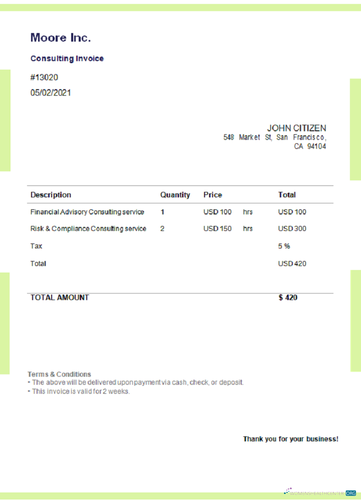 Download USA Moore Inc. invoice Photoshop template